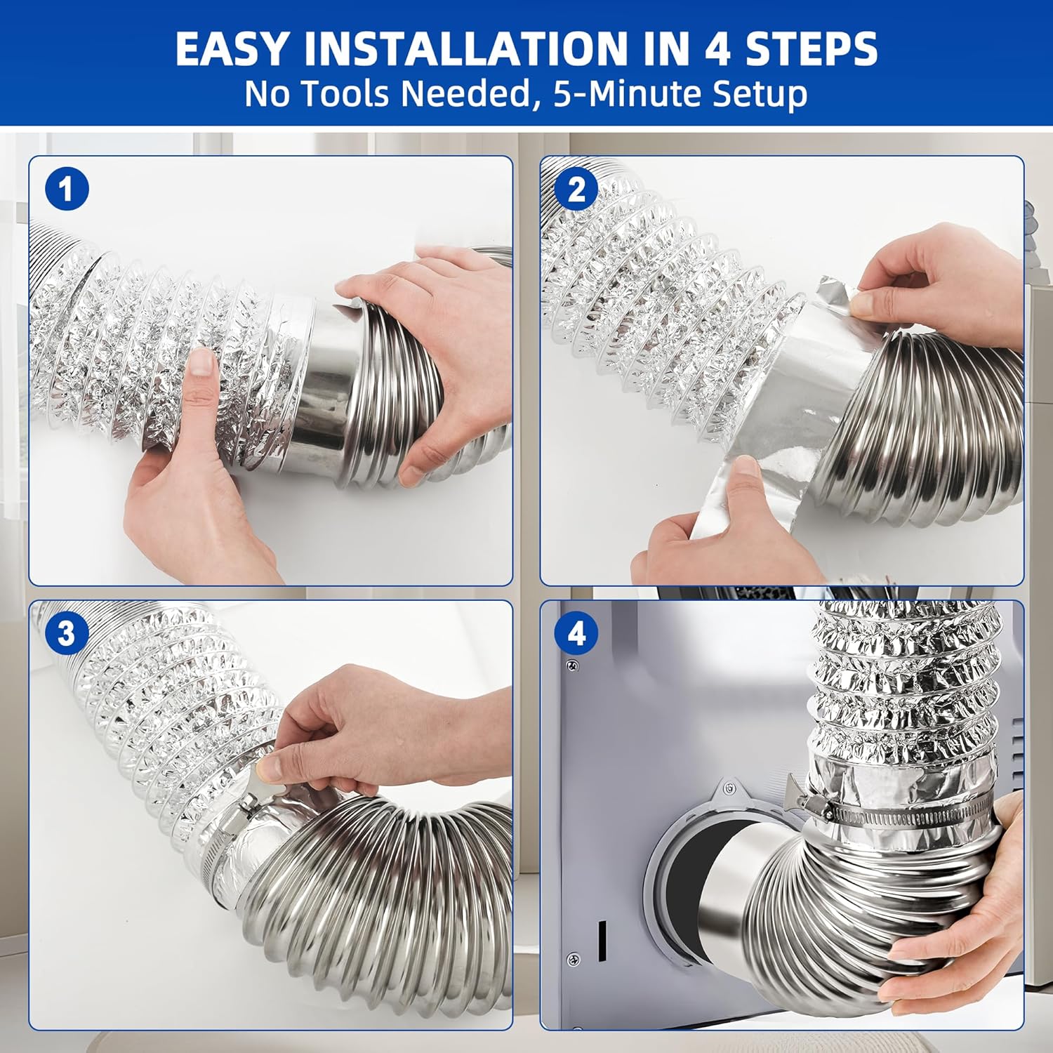 CELSOL 10FT 4" Heavy-Duty Dryer Vent Kit - Fire-Safe Aluminum Hose & 2 Stainless Steel 90° Elbows for Tight Spaces, Complete with Foil Tape & Clamps (Laundry/Bathroom/RV)