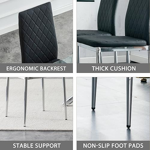 Miniatura 6 de Juego de 4 sillas de comedor modernas tapizadas de piel sintética de poliuretano con patas cromadas de metal sillas decorativas de respaldo alto