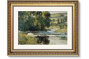 11x14" Vintage Gold Framed Wall Art: Nature Streamside Retro Paintings