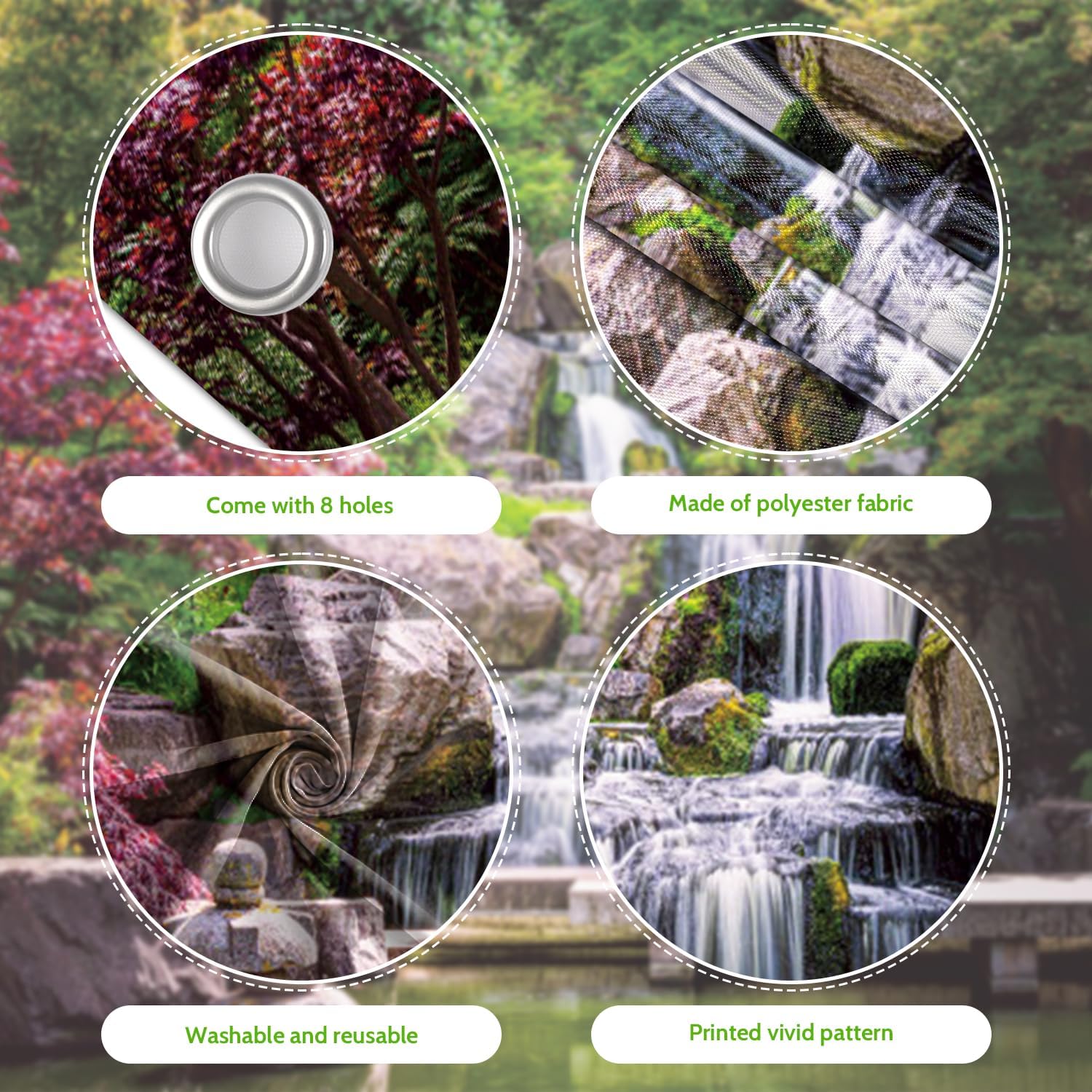 7x16ft Mountain Nature Scene Garage Door Decor Waterfalls Slate Bridge Lush Forest Red Maple Tree Spring Theme Garage Door Cover for Seasonal Atmosphere Garage Door Decor