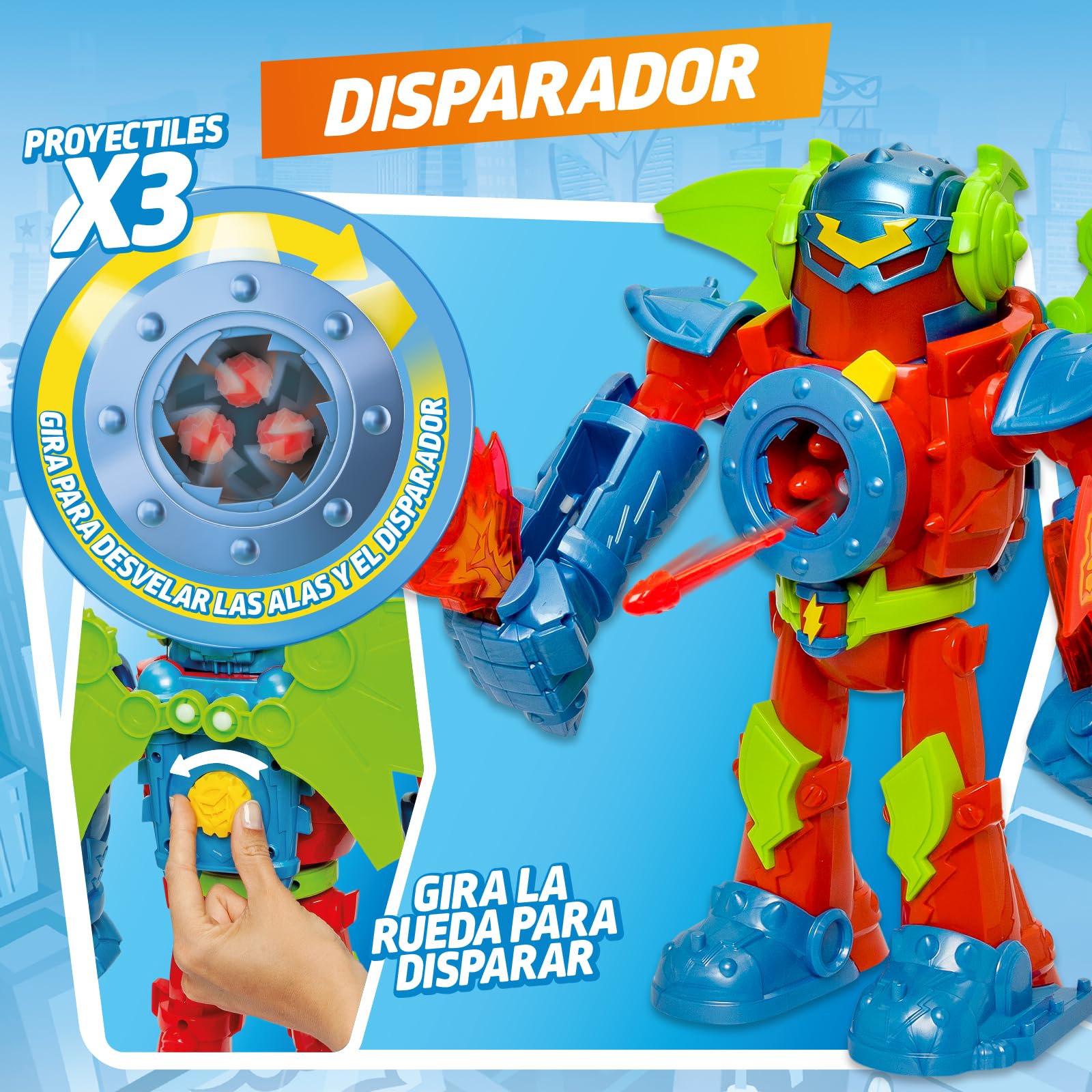 SUPERTHINGS KAZOOM Power–Titan Fury.Robot Titan Fury de Kid Fury de la Serie de TV “Superthings Kazoom Power”.con Espada,Escudo,alas y Disparador. Contiene Robot,Kid Fury Exclusivo y 3 Proyectiles