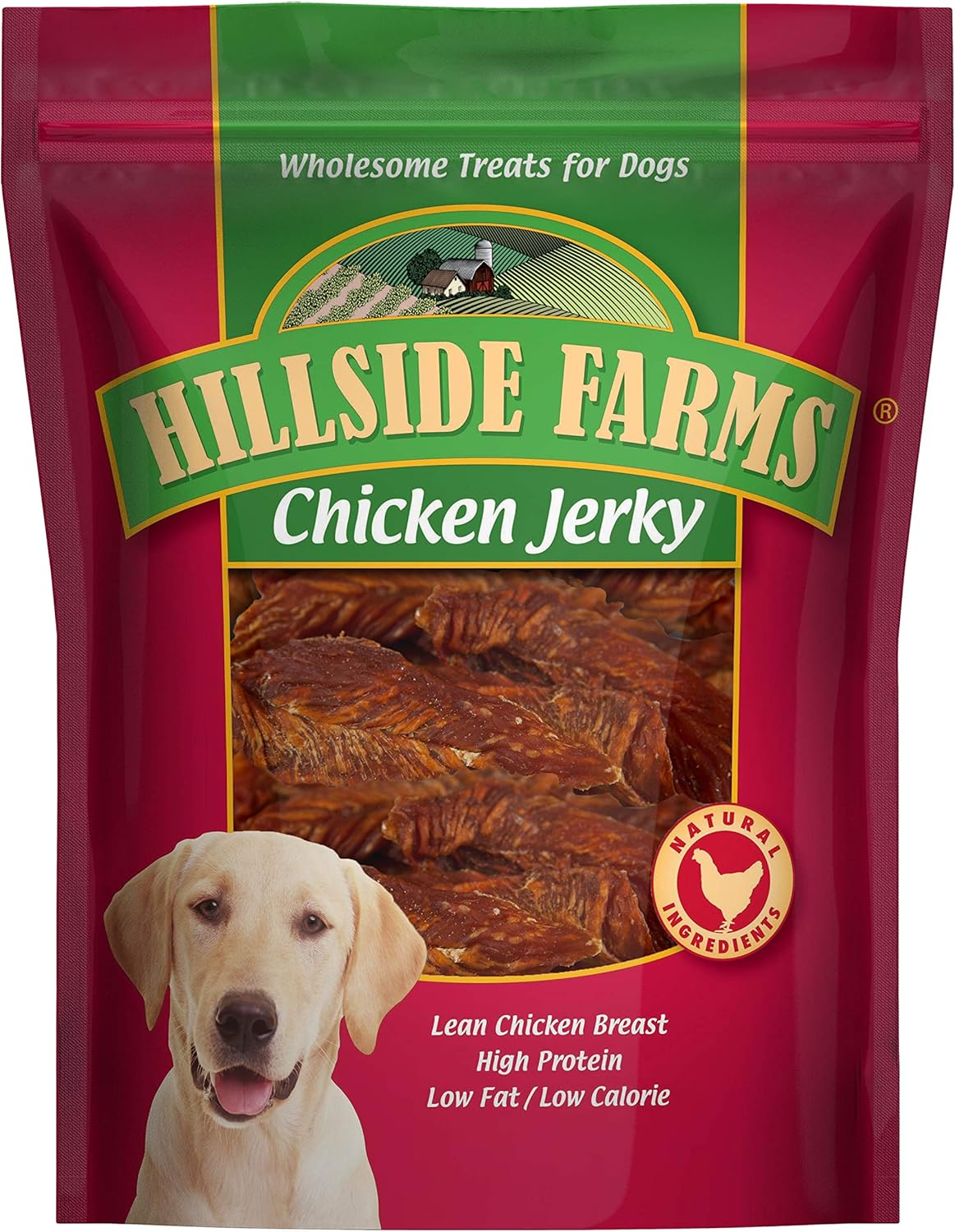 Hillside Farms Natural-Cut Chicken Jerky Dog Treats, Premium Grain-Free Dog Jerky for All Breeds & Sizes, 2-Pound Bag