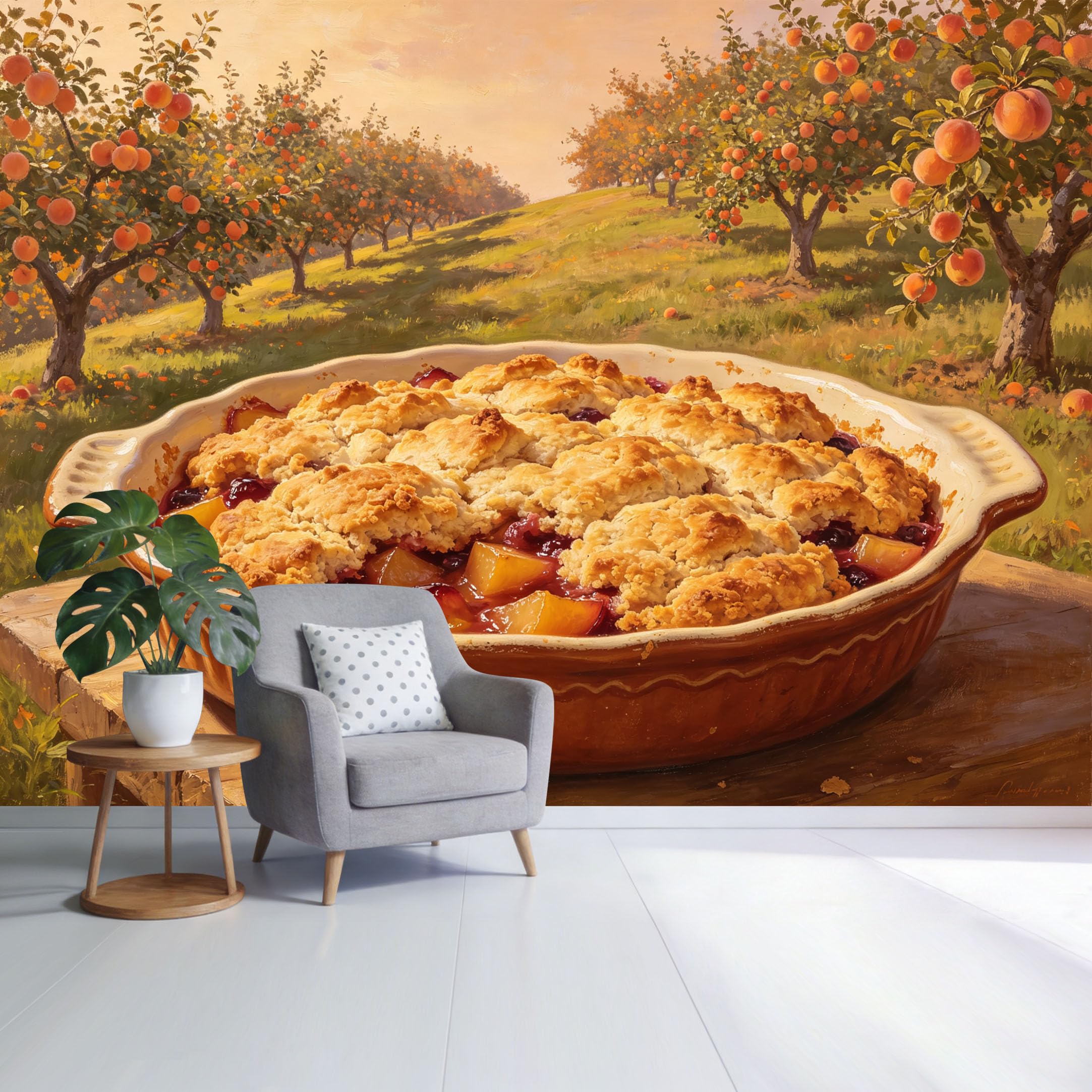 Custom Size Wall Mural Peach Orchard Landscape Rustic Fruit Pie Farmhouse Style SelfAdhesive Wall Fabric Removable Wallpaper for Home Office Decor