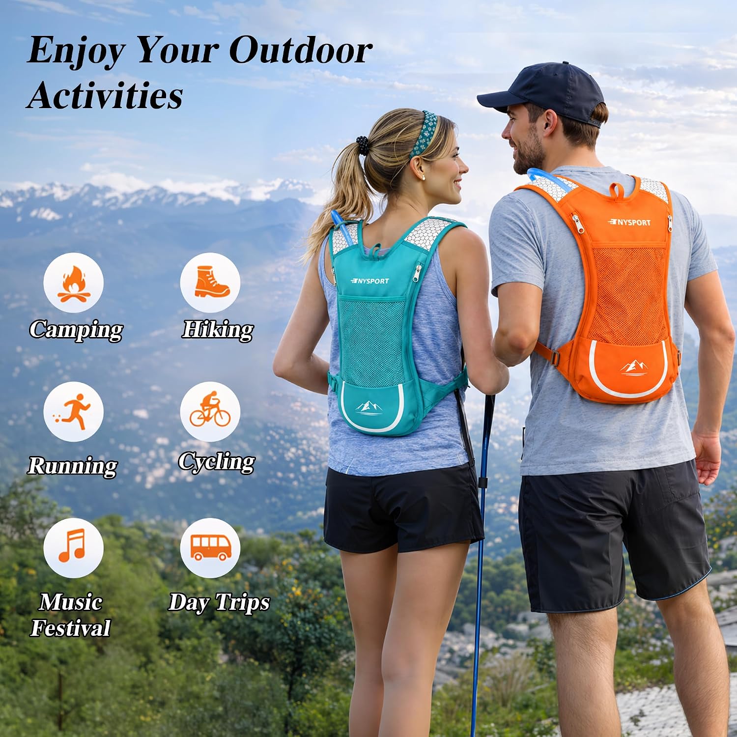 Lightweight 2 Pack Hydration Backpack with 2L Water Bladder for Hiking image 5