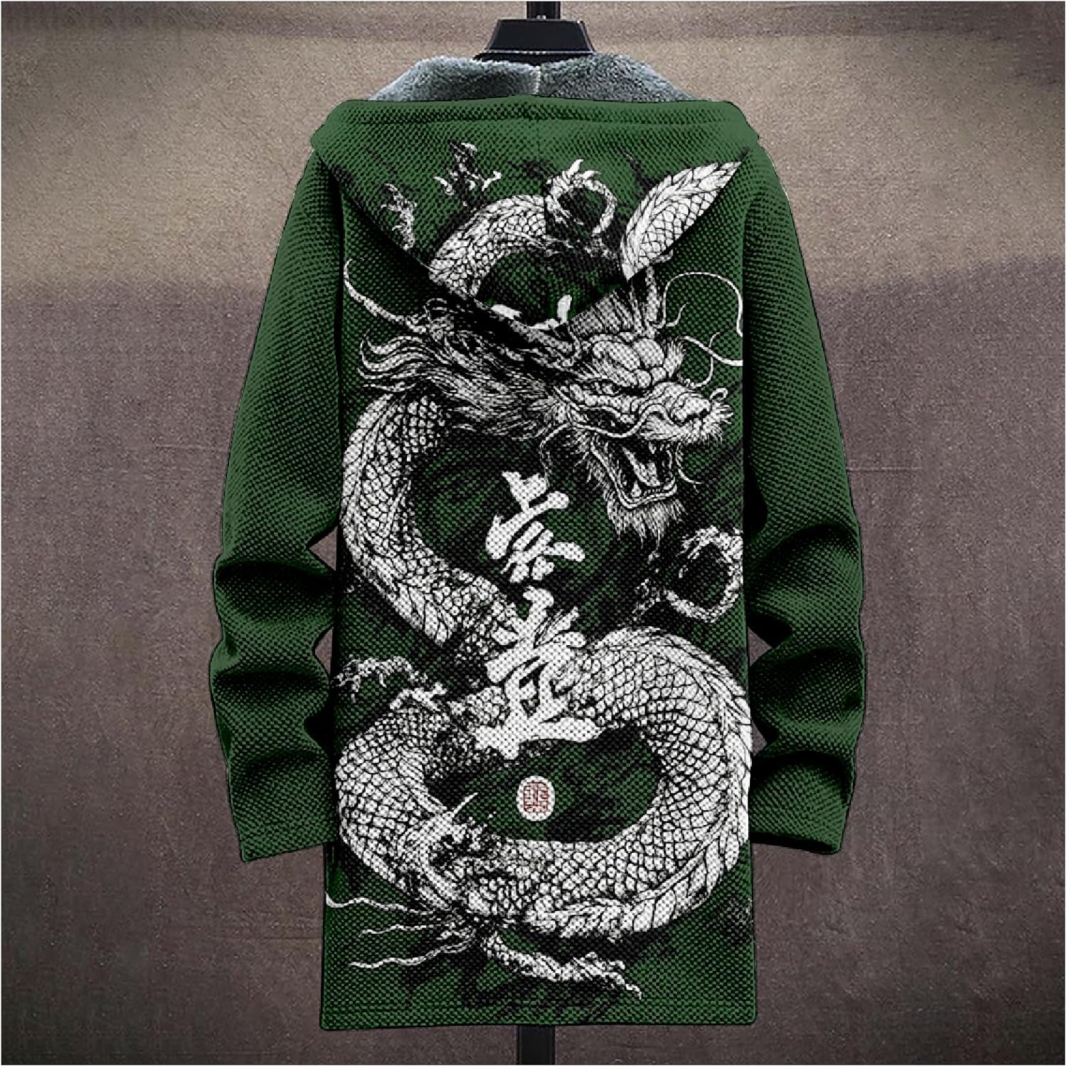 domirica Mens Hooded Cardigan Japanese Art Zip Up Long Sleeve Sweater Hoodie Dragon Print Coat with Pockets
