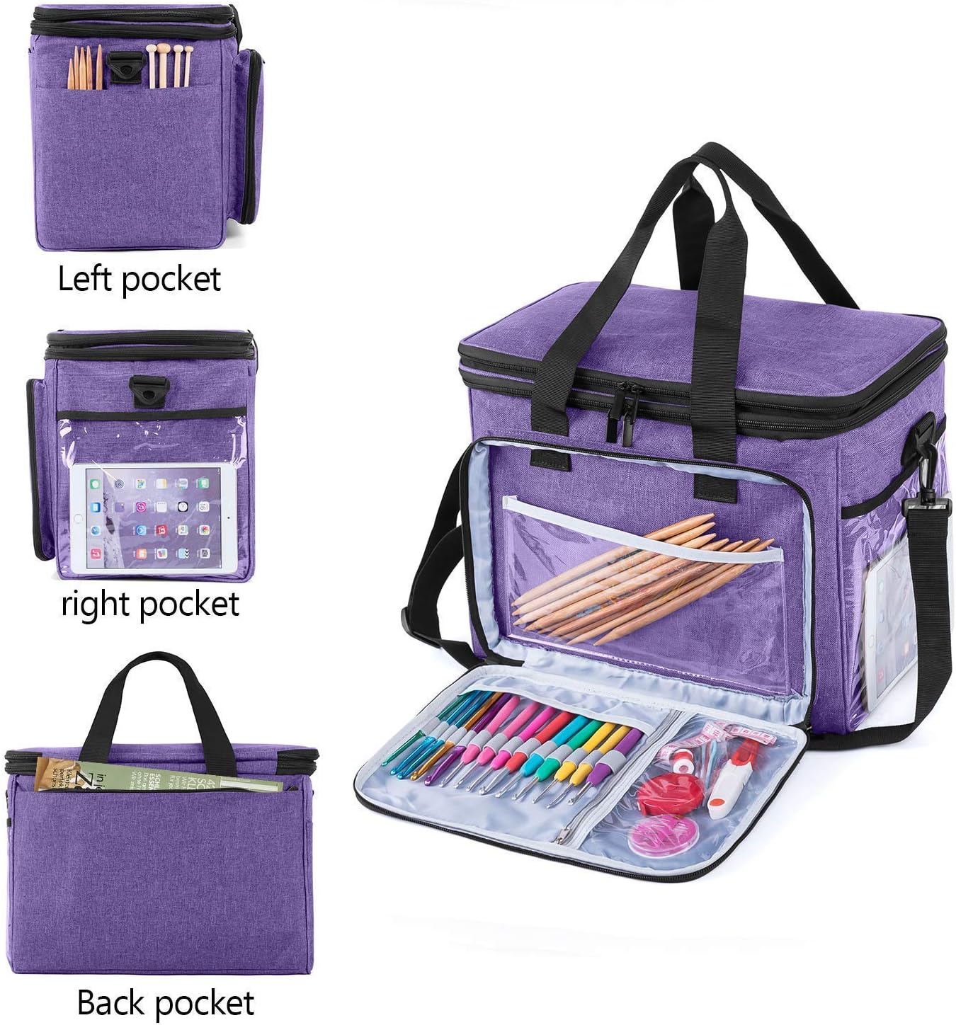 Teamoy Knitting Tote Bag Bundle with 12Pcs Ergonomic Crochet Hook Set and Case, Perfect for Crochet Beginner, Knitting Enthusiasts