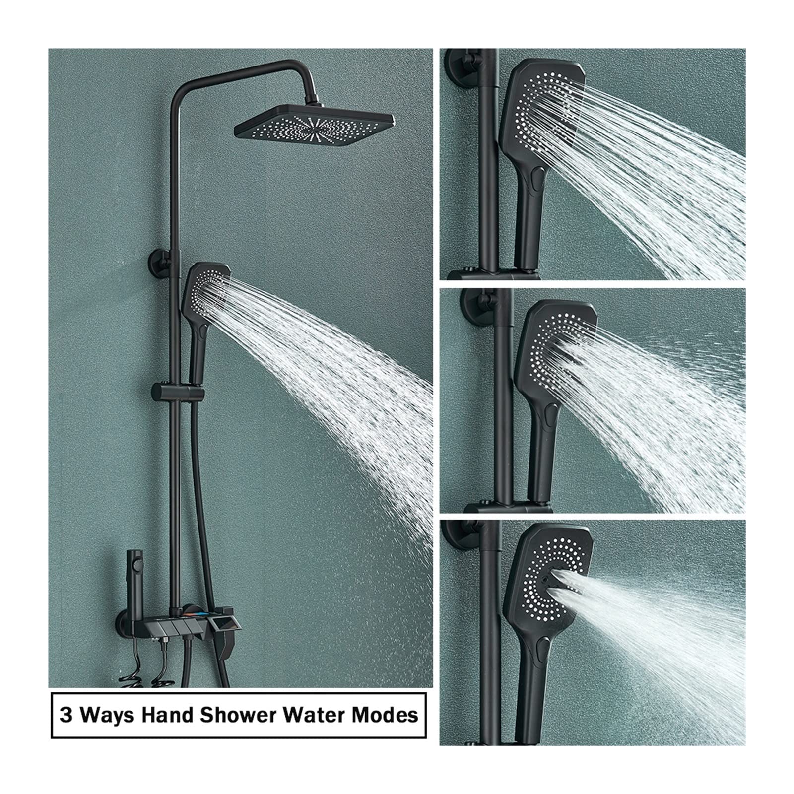 Duchas para baños, Grifo de Ducha Digital Inteligente Negro Estilo Piano, Sistema de baño, Grifo Mezclador Digital Gris, bidé, Ducha, para baño, Negro, sin Pantalla-1