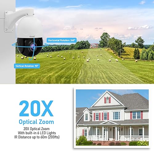 Miniatura 3 de JideTech Cámara POE PTZ de 4K de 8 MP para exteriores, cámara IP de seguridad de seguimiento automático con zoom óptico de 20X, visión nocturna IR