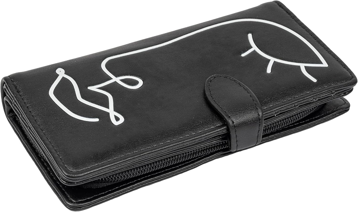 Shag Wear Women's Premium Vegan Clutch Cardholder Zipper Wallet Purse with Pretty One line Drawing, Black - Image 3