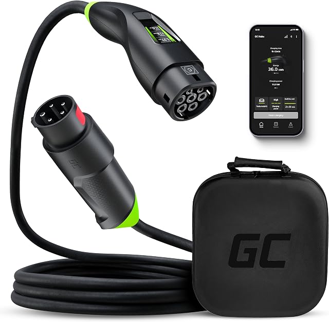 Green Cell Habu Ładowarka Mobilna EV 11kW 7m Typ 2 do CEE 16A Wallbox 2w1 z Aplikacją GC Kompatybilna z Wszystkimi Samochodami Elektrycznymi Model Y, Model 3, Model S, Model X, ID.4, ID.5, EV6, Mach-E