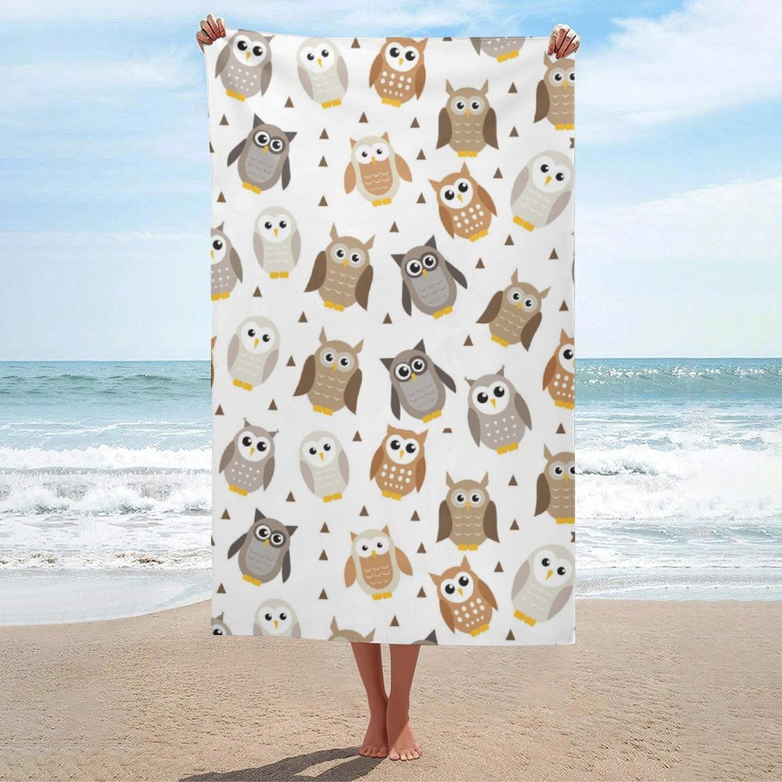 LEDFCVSU Beach Towel, Owl Pattern Bath Towel, Absorbent Towel for Swimming, Sports, Travel