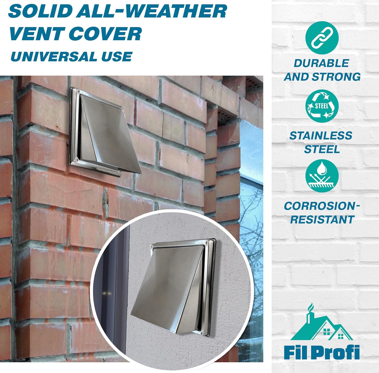 Wall Vent Cover. Exhaust Duct kit Outside The House. Kitchen,Fan,Dryer Deflector. (5 Inch)