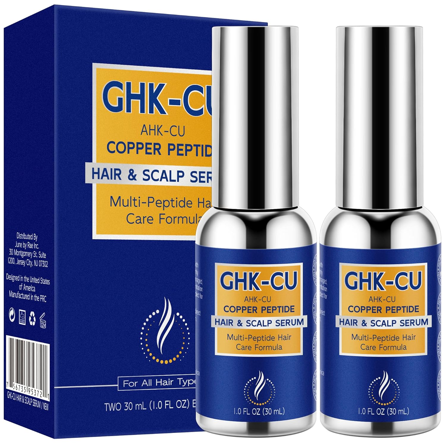 GHK-CU Peptide Hair Serum with Copper Peptides for Hair Growth Support, Lightweight Non-Greasy Scalp Serum for Thicker, Fuller-Looking Hair