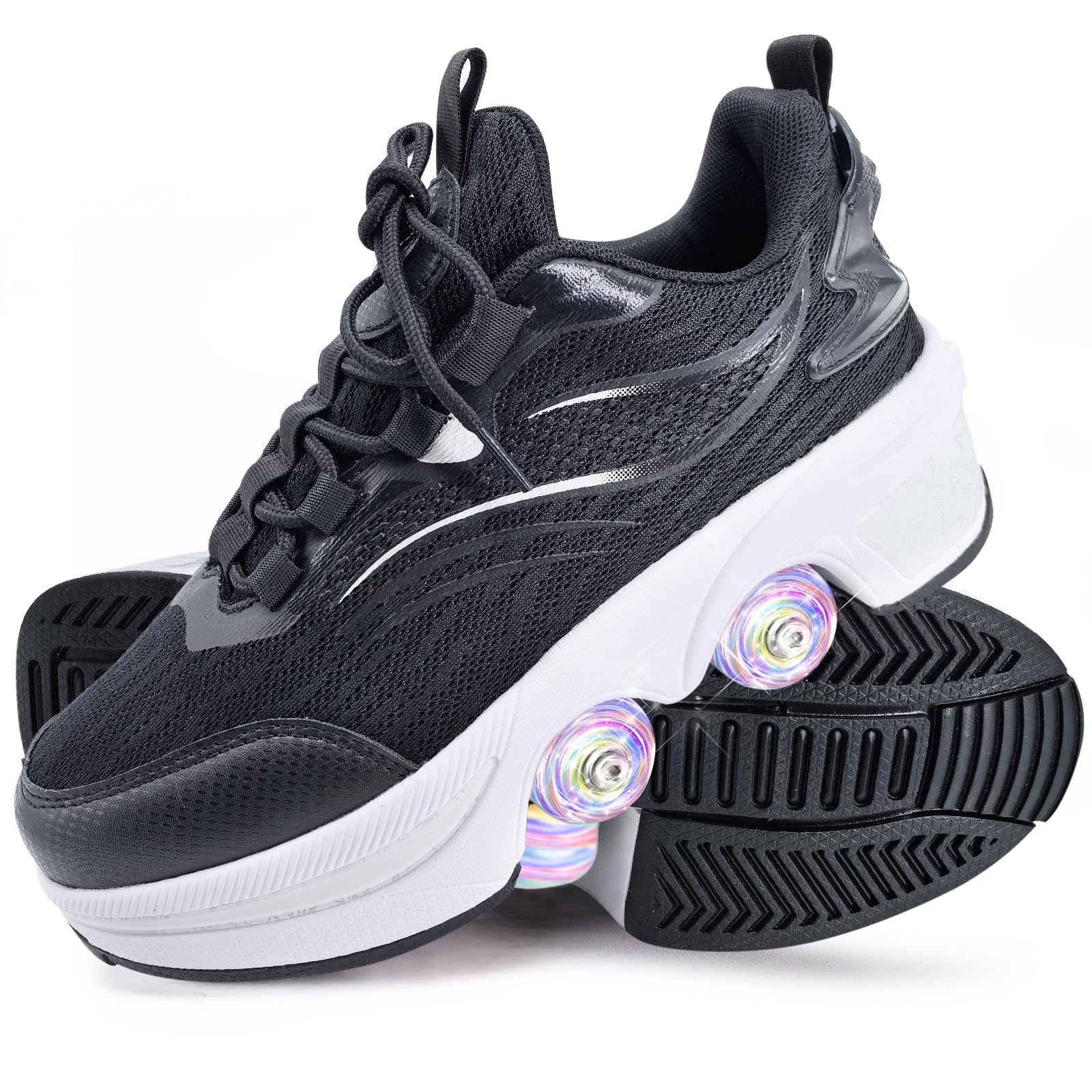 Rollerskates womens,Quad Kick Roller Skates for kids,LED Inline Skates Deformation Trainers for Adults Beginners,Sneakers with Invisible Wheel for boys (F, 39)