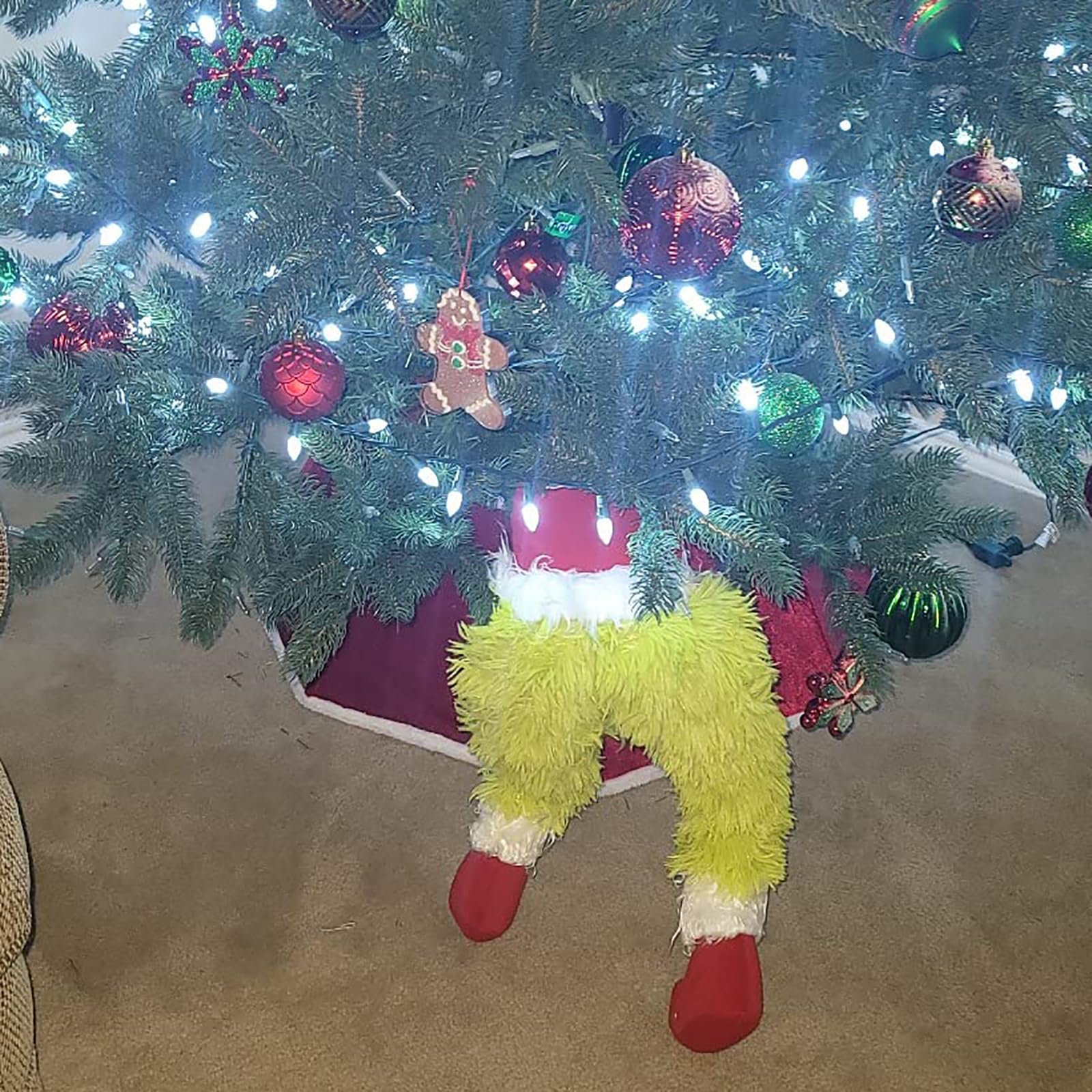 Christmas Elf Body Furry Green Head/Arm/Legs for Tree Decorations, Tree Topper, Ornaments, Party (Elf Legs)