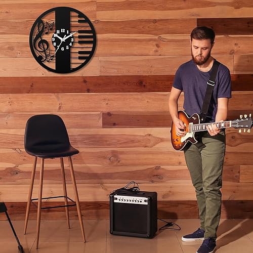 Miniatura 3 de CIGERA Relojes de pared de música de 12 pulgadas con nota musical y dial de tecla de piano, movimiento silencioso del reloj y funciona con pilas,