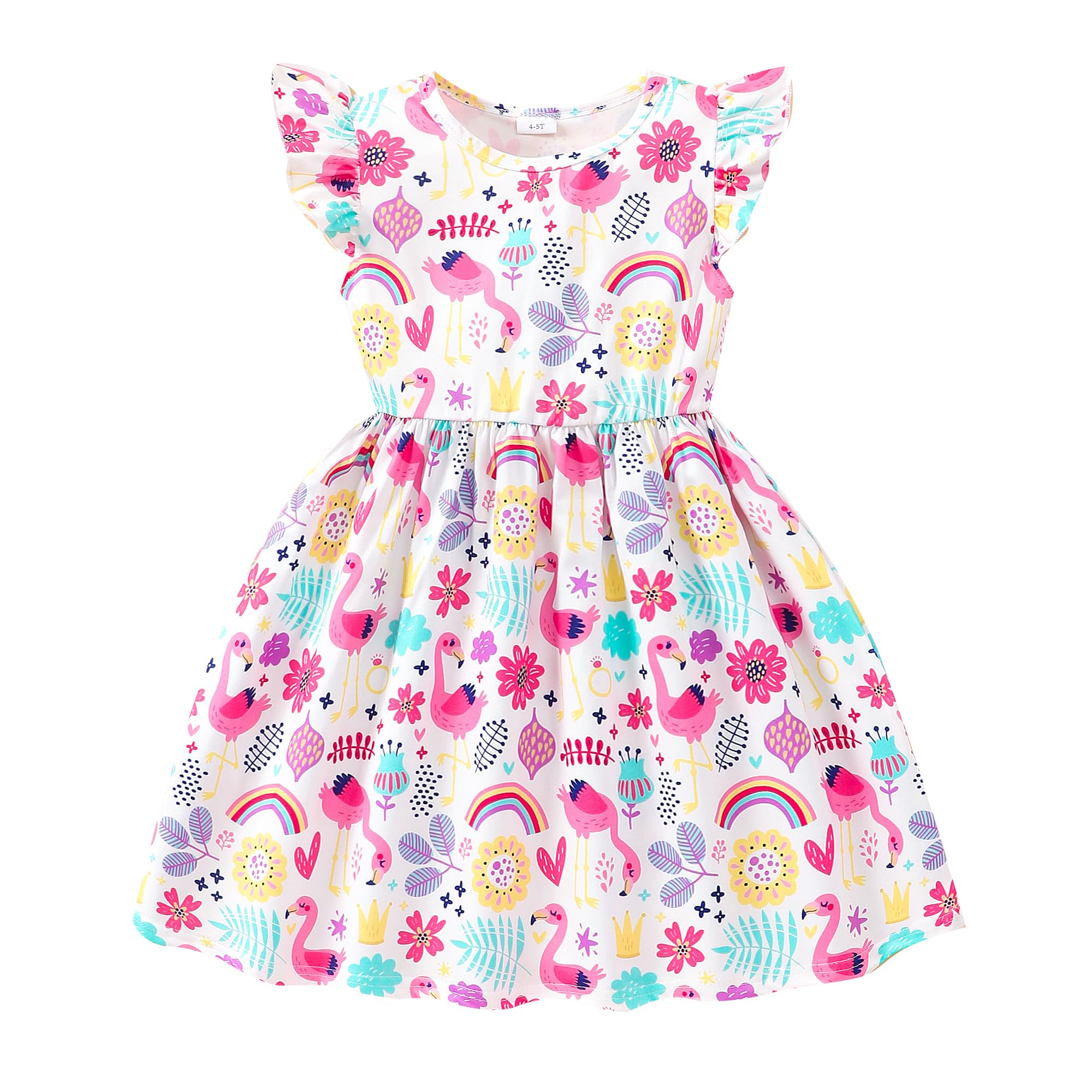 Girls Ruffle Sleeve Dinosaur Dresses Mermaid Summer Butterfly Casual Dress Kids Koala Swing Party Sundress 2-8 Years