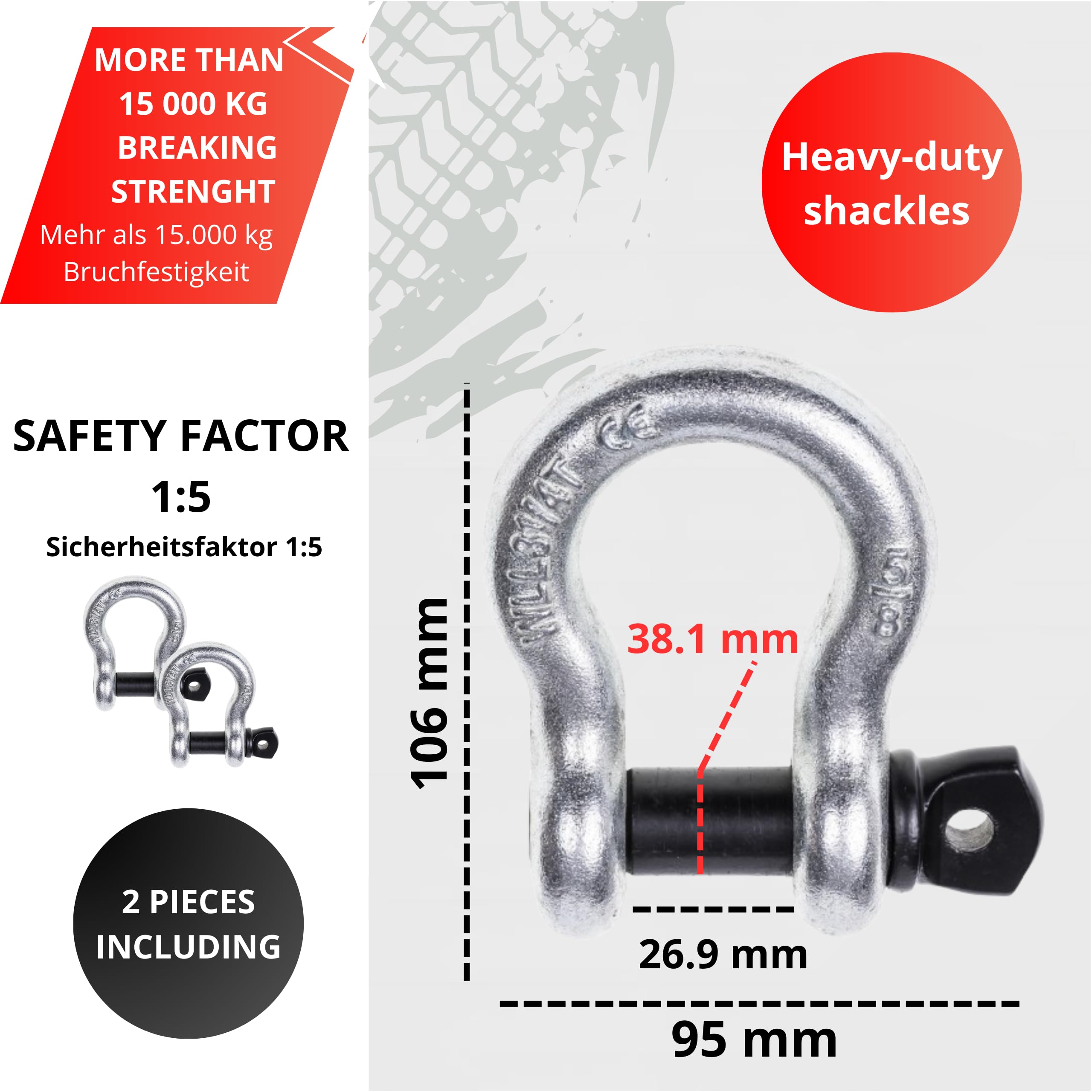 INTAKO Sangle de Remorquage 5M (7,5 Tonnes) avec Manilles - Norme en 1492-1 - Corde de Remorquage pour Voiture - Sangle de Traction Ultra Résistante