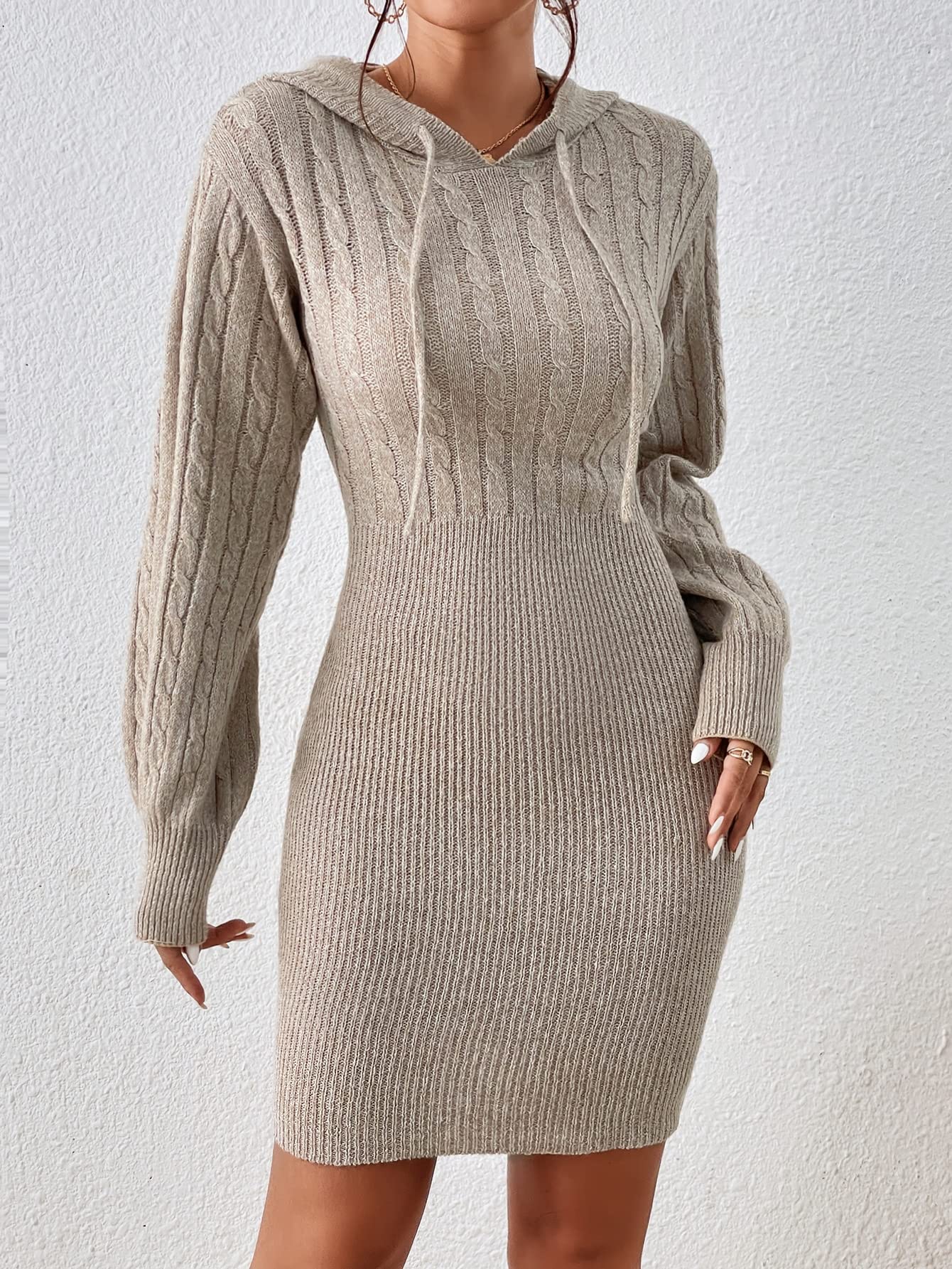 Amazon.com: LEWGEL Sweater Dress for Women - Cable Knit Drawstring Hooded  Sweater Dress Womens Sweater Dress (Color : Apricot, Size : Medium) :  Clothing, Shoes u0026 Jewelry