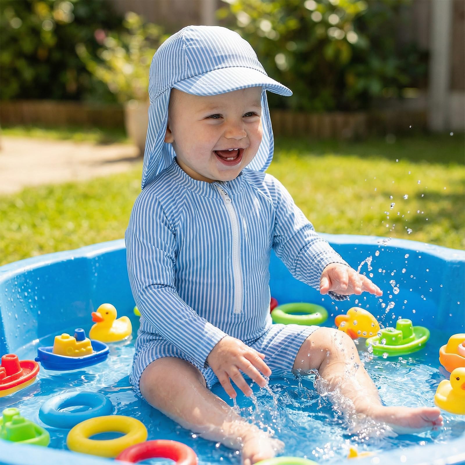 JiAmy Costume da bagno per bambini e bambine, protezione dai raggi UV, costume da bagno intero con cappello da sole