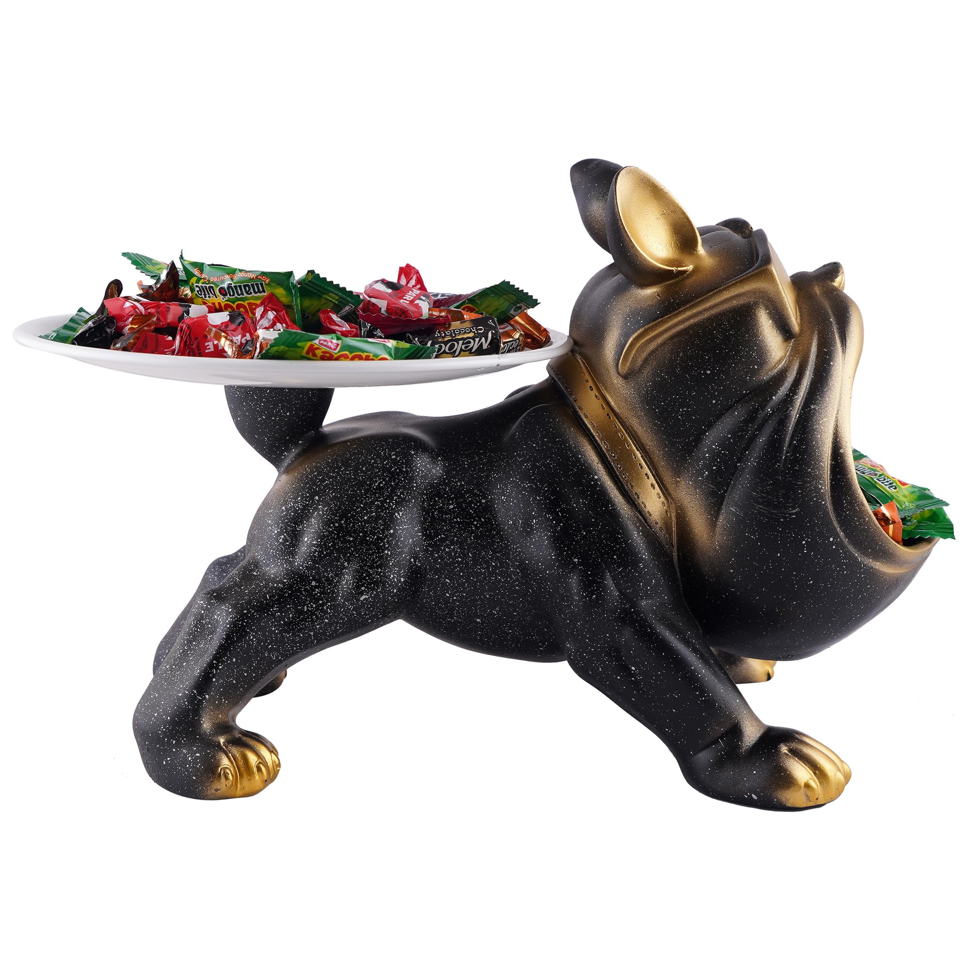 DevineSoul Black Bulldog Candy Tray & Key Holder Showpiece – Resin