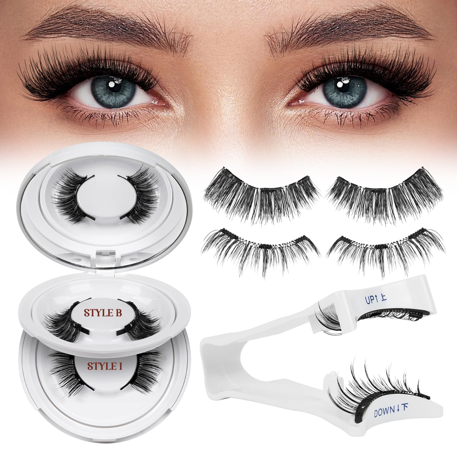 QUEWEL Reusable Magnetic Eyelashes 2 Pair Magnetic Eyelashes with Applicator No Glue Needed Eyelashes Natural Look Lash Clusters Kit Easy to Wear and