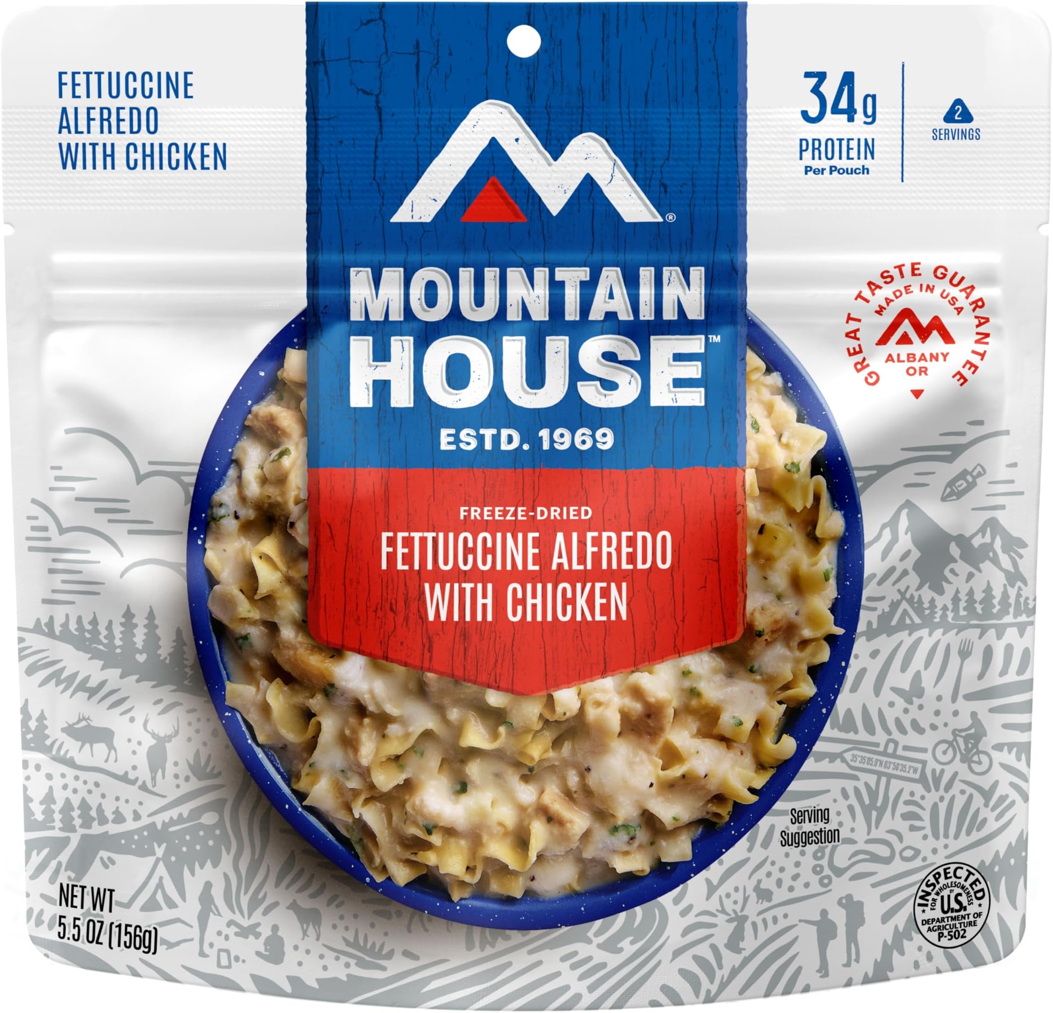 Mountain House Fettuccine Alfredo with Chicken | Freeze Dried Backpacking & Camping Food | 2-Servings