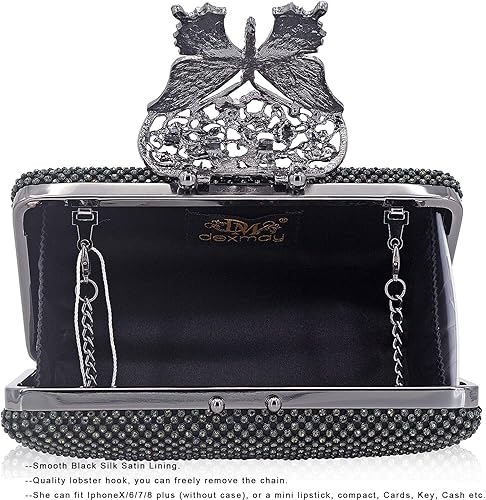 Miniatura 5 de Dexmay - Bolso de noche para mujer con cierre de mariposa y diamantes de imitación