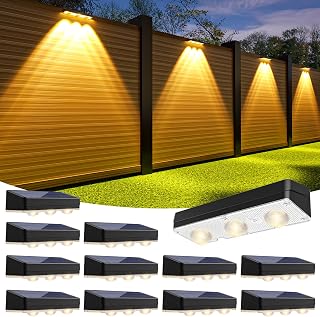 JOFIOS Solar Fence Lights, 3-Color Modes, 10H Battery, Black 12Pack | 1300mAh Battery for 10+ Hrs,Warm/Natural/Cool White, IP65 Waterproof, Solar Powered, For Deck, Backyard, Railing