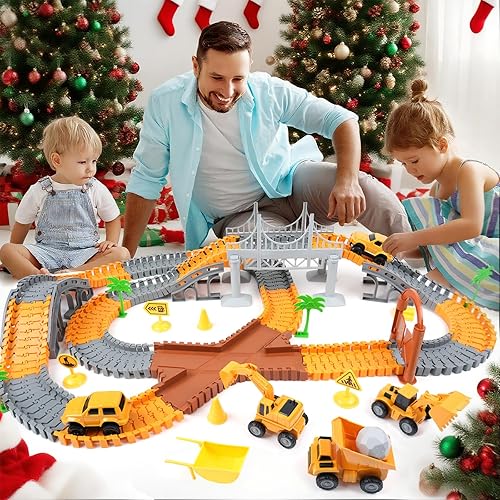 Miniatura 21 de BEMITON Pista de autos de carreras de juguetes de dinosaurios, crea una carrera de carretera mundial de dinosaurios, juego de juguetes flexibles