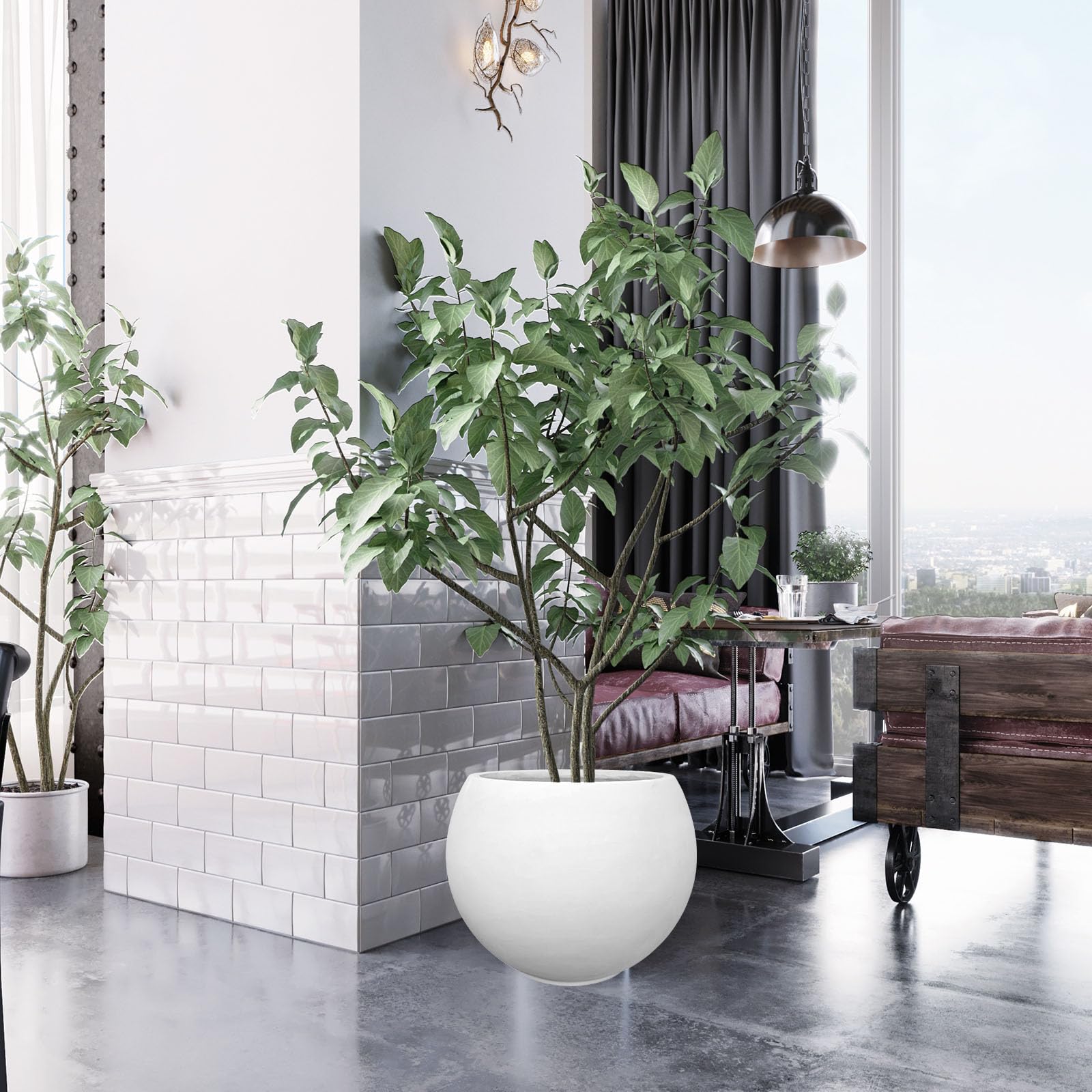 Haispring Maceta Alta Redonda De Fibra De Piedra Blanca De 17 H X 21" De Diámetro (Apertura De Maceta De 15"), Con Orificio De Drenaje, Maceta Grande Para Interiores/Exteriores