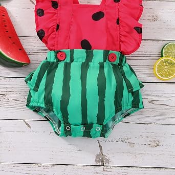 Mubineo Baby Girl Summer Fruit Rompers Clothes Newborn Outfits Flower Ruffle Sleeveless Romper Overalls