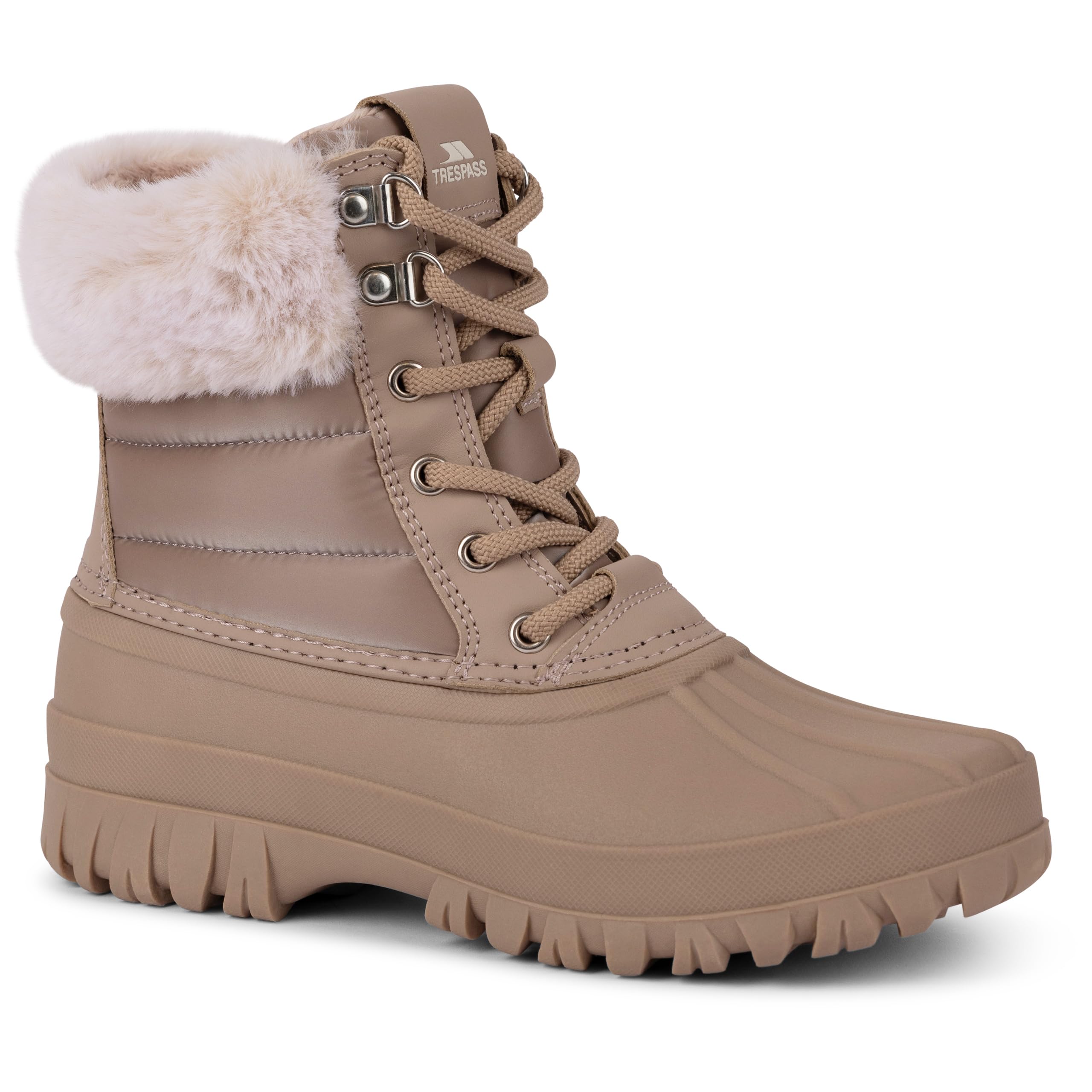 Trespass Briony Bottes de neige pour femme – Semelle extérieure imperméable, fermeture à lacets, doublure en fausse fourrure en peluche, semelle de traction, dessus textile/polyuréthane, doublure