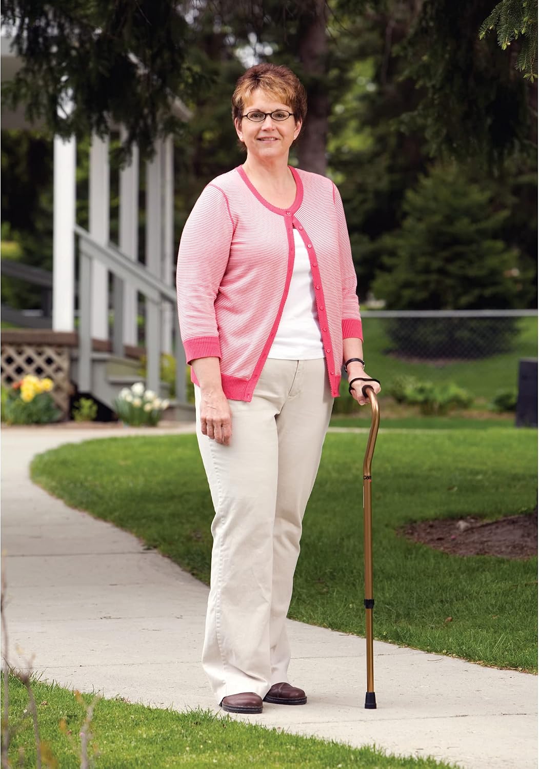 Carex Aluminum Offset Cane with Soft Cushioned Handle - Adjustable Walking Cane for Men and Women - Silver Color
