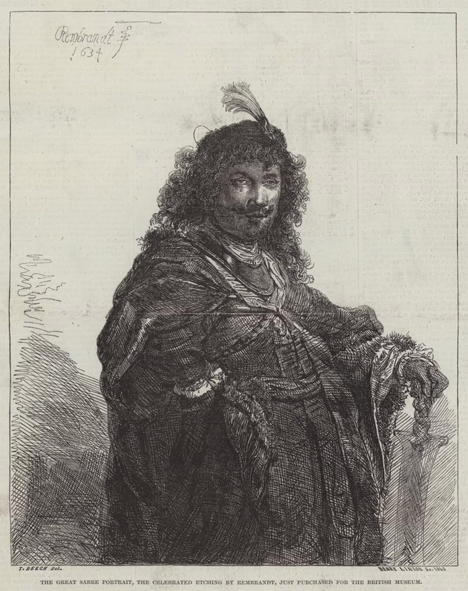 POSTERIIk Famous Print Pop Art Wall Art Graffiti The great sabre portrait, the celebrated Etching by Rembrandt van Rijn Art Prints for Home Decor 60x90cm