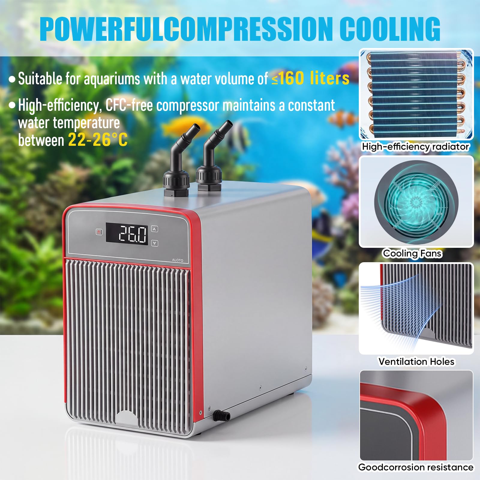 Refrigeratore Acquario 160L, Refrigeratore per Acquario D'acqua Serbatoio di Pesce Raffreddatore Acquario Silenzioso Raffreddamento Acquario con Compressore per Acquari, Meduse, Piante D'acqua