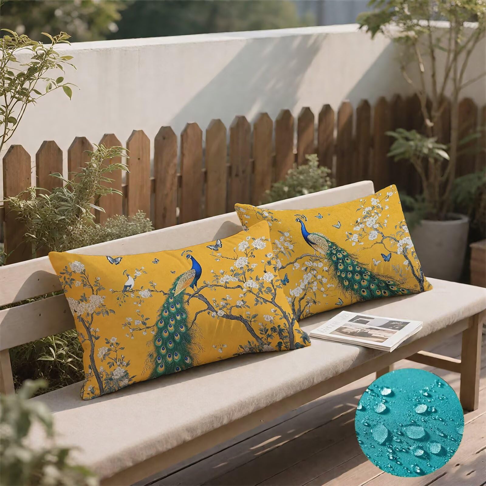 Paon Taie Oreiller 70x90 Housse Coussin Lin Jaune Lot de 2, Taies d'oreiller Luxueuse Rafraîchissante, Housse de Coussin Exterieur Impermeable, Coussin Decoratif pour Canapé, Salon, Coucher S6-726