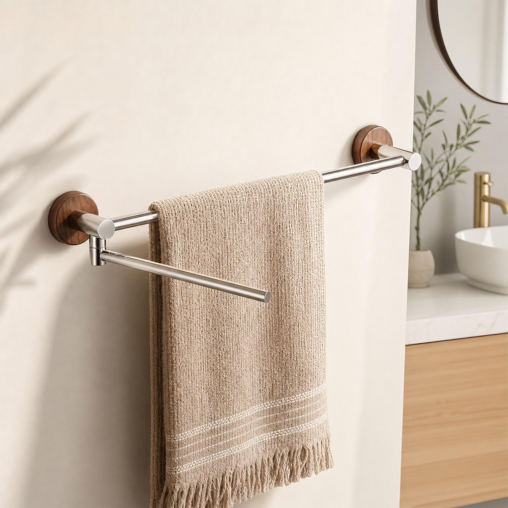 Bathroom Towel Bars, 23-Inch Rustproof SUS304 Stainless Steel Towel Racks, 2-Arm 180° Rotating Wall-Mount Drying Bar for Bathroom & Kitchen, Space-Saving(1 BAR,60cm/23.6in)