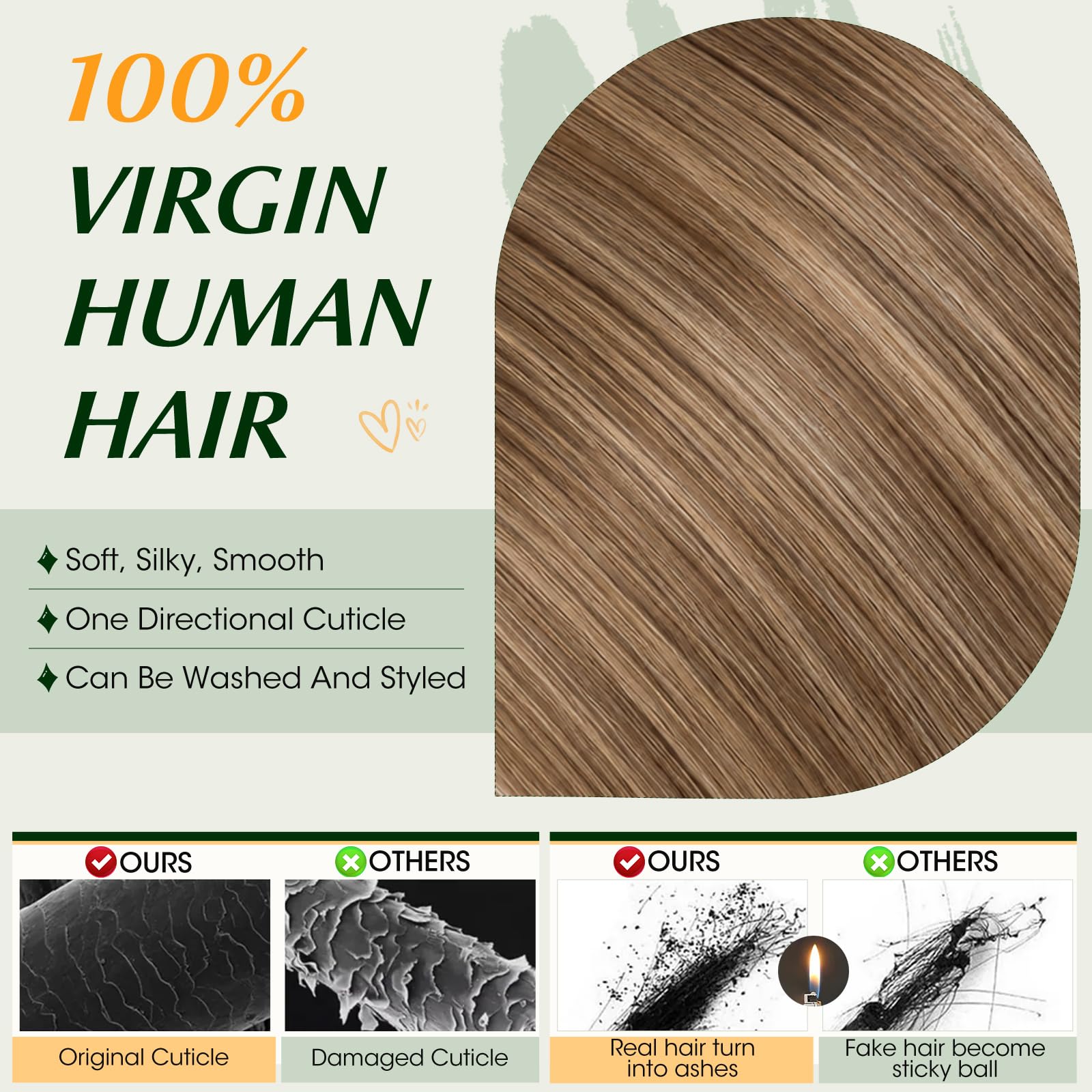 Elailite Haartressen Echthaar Sew in Bündel Hair Extensions Tressen Haarverlängerungen Brasilianisches Glatt 100g 70cm #4P27 Mittel Braun/Honigblond
