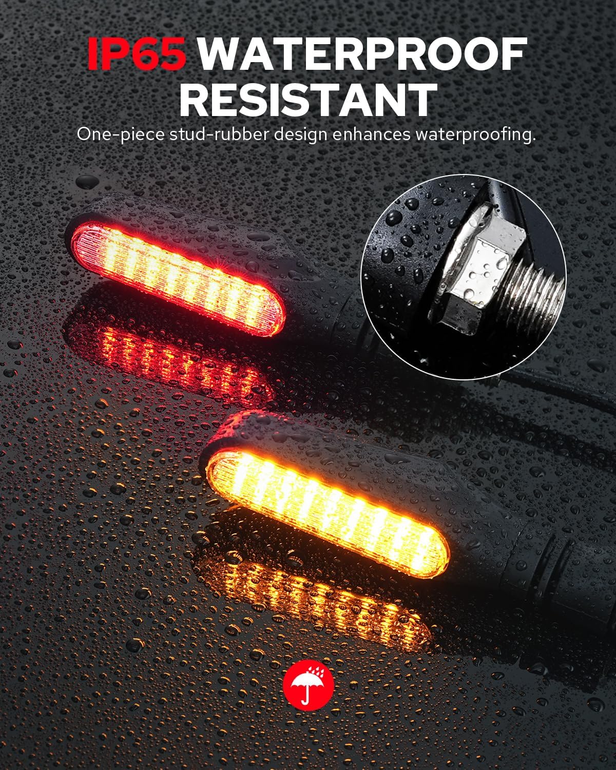 Benlari 4PCS Flowing Motorcycle Turn Signals With Running Lights, Front & Rear Turn Signal Brake Light 12V Fit for Harley Honda Yamaha Triumph, White/Red/Amber