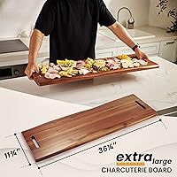 Vista 3 de Tabla de embutidos grande de 36" de madera de acacia con asas - Tablas de servir de queso de madera extra largas - Bandeja rectangular de servir