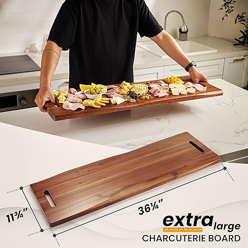 Miniatura 3 de Tabla de embutidos grande de 36" de madera de acacia con asas - Tablas de servir de queso de madera extra largas - Bandeja rectangular de servir