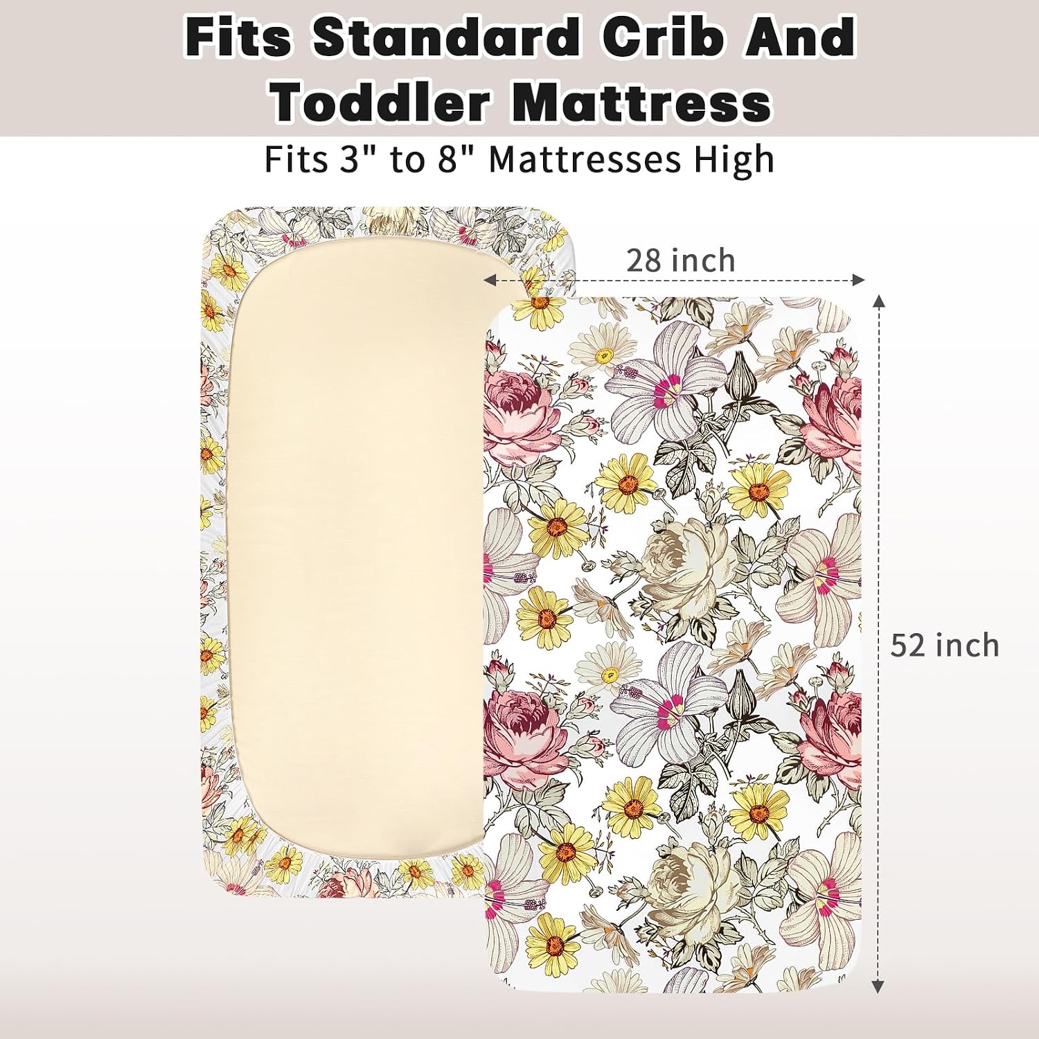 Baby Crib Set Include Crib Sheet, HNHUAMING Daisy Floral Baby Receiving Blanket, Nursing Pillow Cover for Boys Girls Newborn.