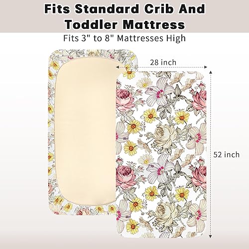 Miniatura 3 de Sábanas de cuna para niña y niño, sábana bajera ajustable para colchones estándar de cuna y de niño pequeño, ultra suaves y transpirables, sábanas