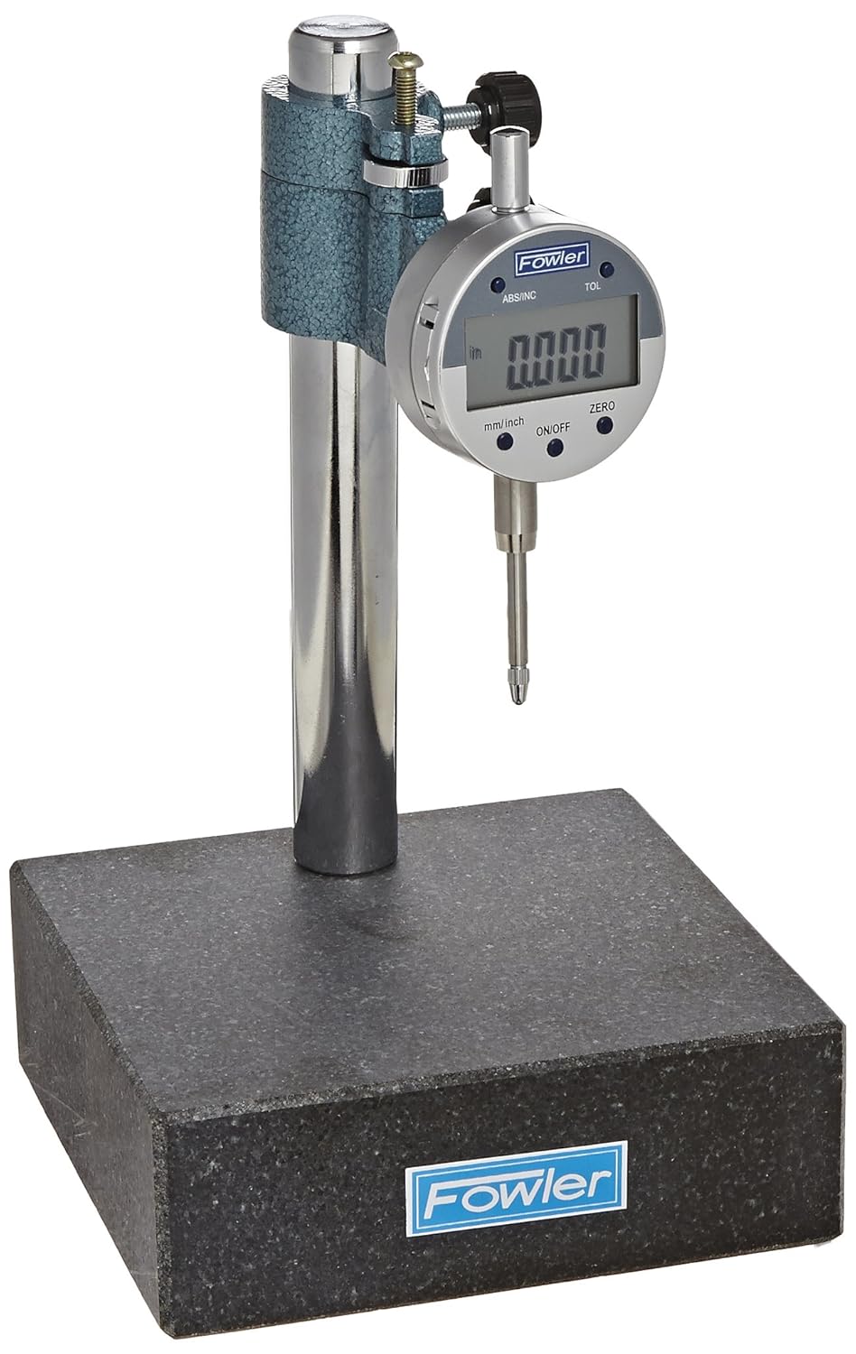 Fowler 54-580-250 Indi-X Blue Electronic Indicator and Stand Combo, 6" x 6" x 2" Granite Base Stand, 0.0005" Indicator Resolution