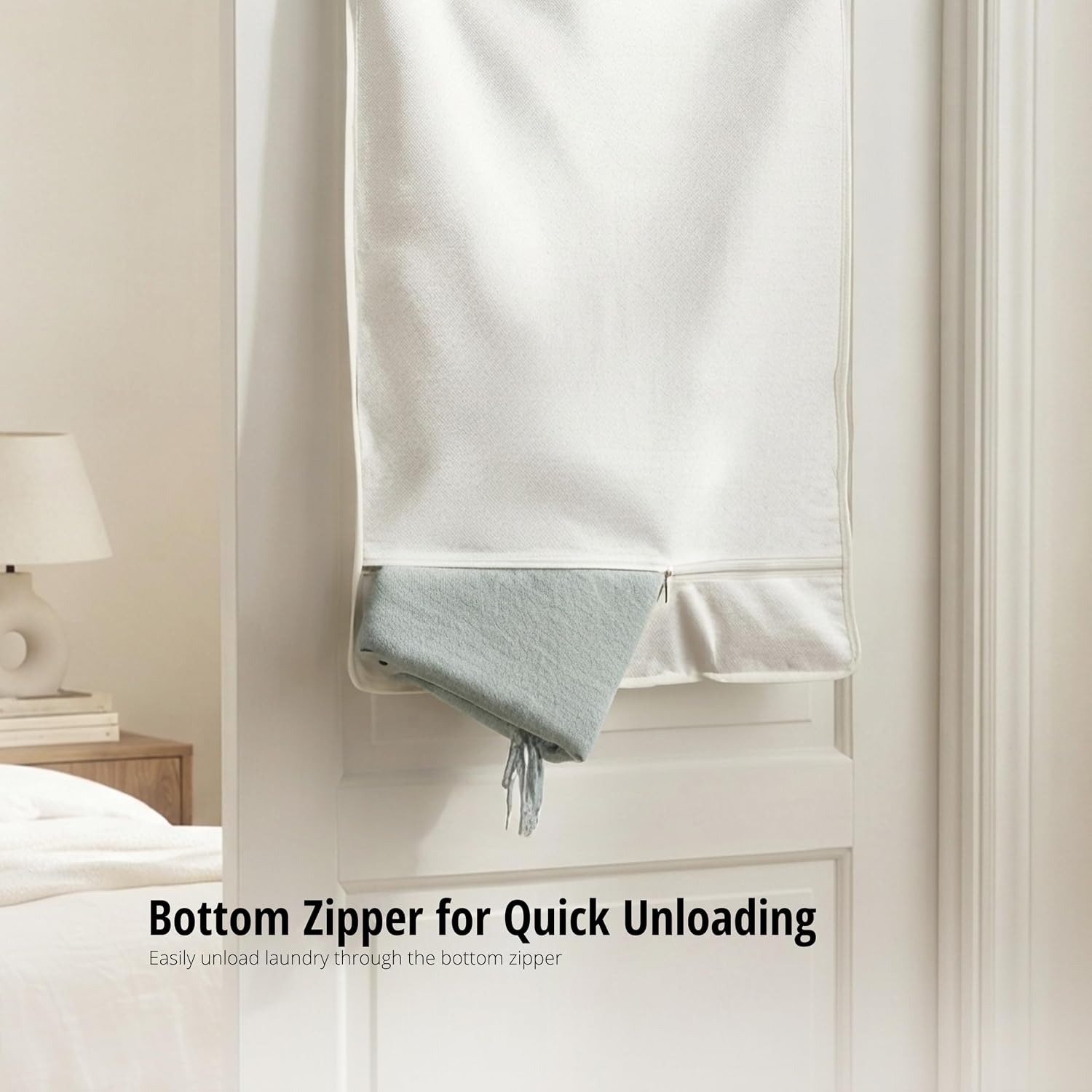 DECOMOMO Hanging Laundry Hamper - Laundry Bag with Hooks (White)