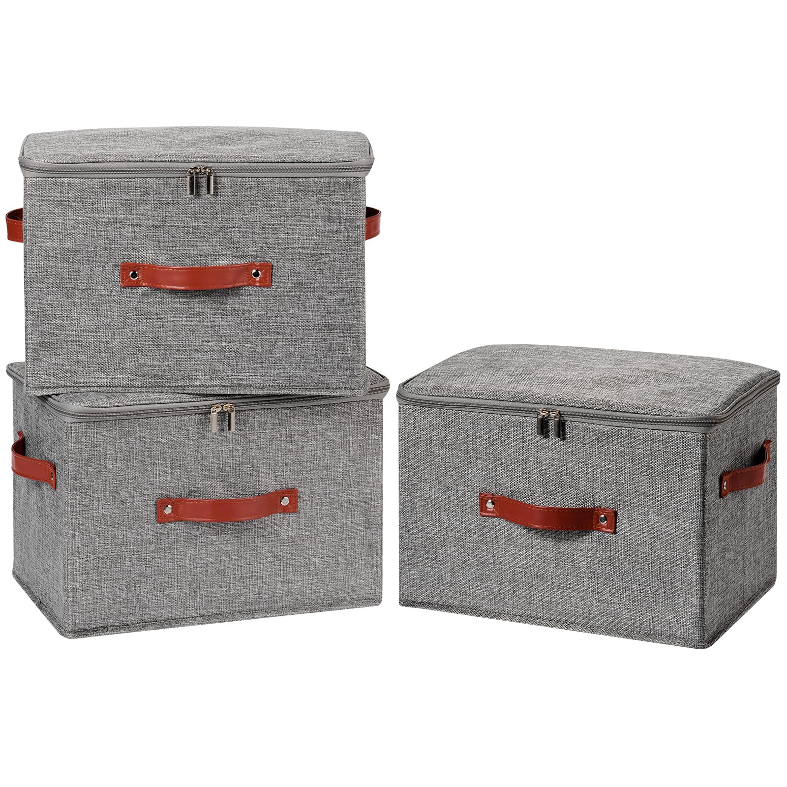 3PCS Storage Bins Boxes with Zippered Lid Decorative Baskets
