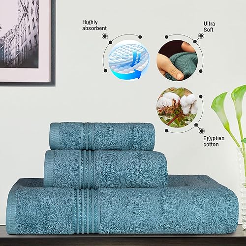 Miniatura 4 de SUPERIOR Juego de toallas de algodón egipcio de 21.16 ozm, 3 piezas, zafiro