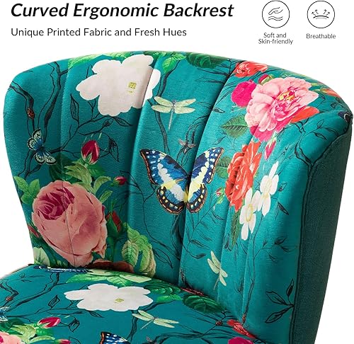 Miniatura 10 de HULALA HOME Silla decorativa con patas de metal dorado, cómoda silla de sala de estar, silla lateral pequeña sin brazos de tela floral, silla