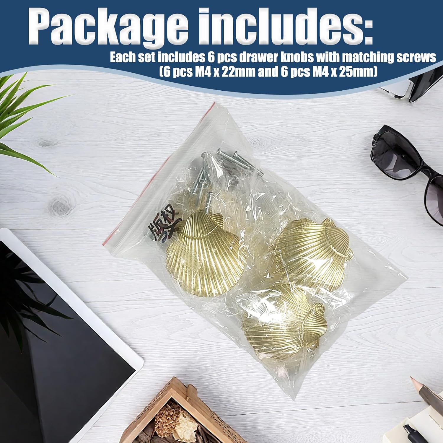 Seashell Cabinet Knobs, Coastal Dresser Knobs, Kitchen Pulls Handles Seashell Drawer Knob for Wardrobe Cupboard Home Decorative Knob Gold 6 PCS